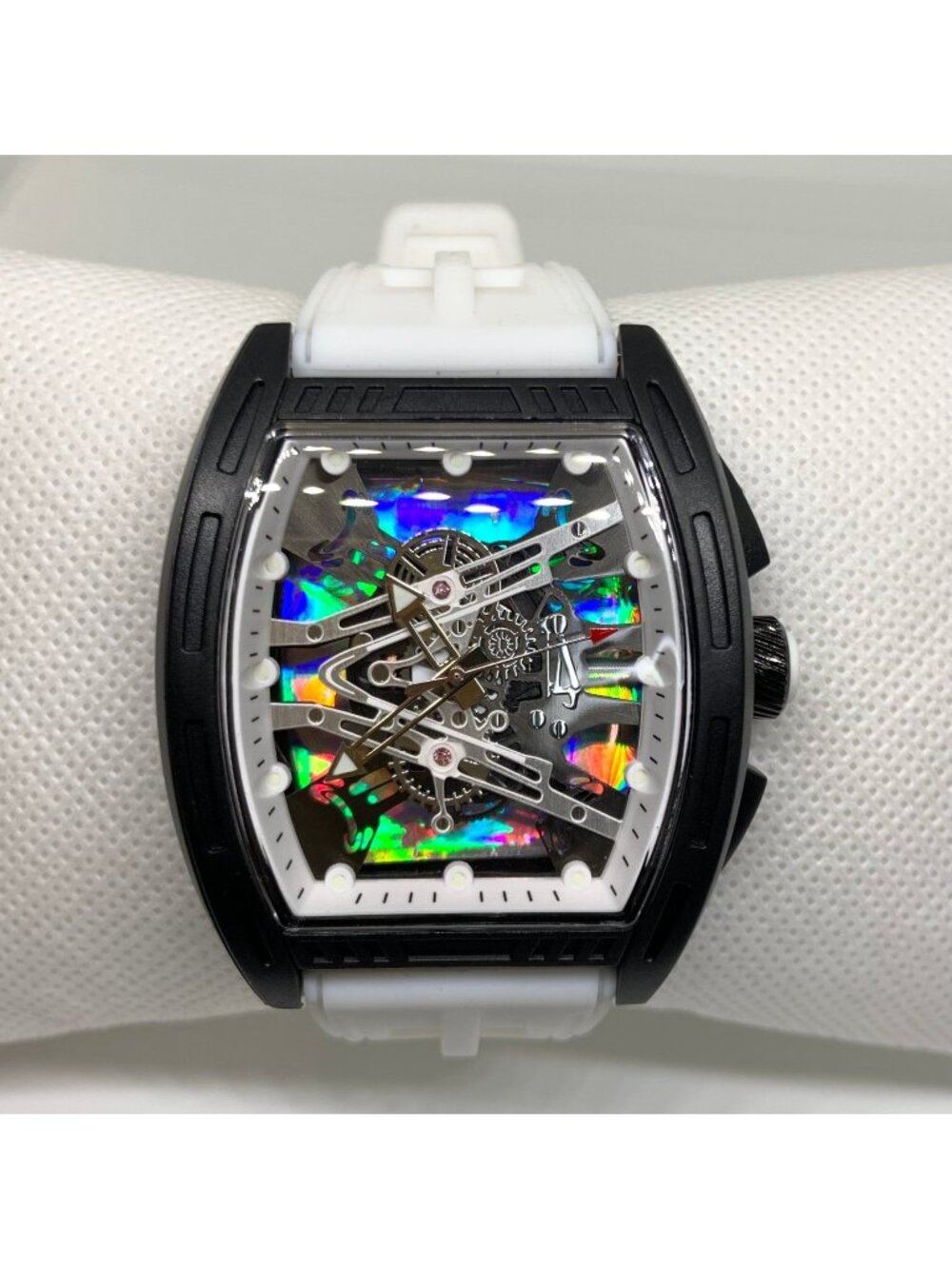 Men's skeleton style dial Quartz Sport Watch 43mm glowing silicone band running